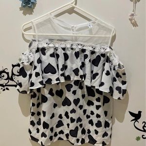 Black hearts off shoulder lace top